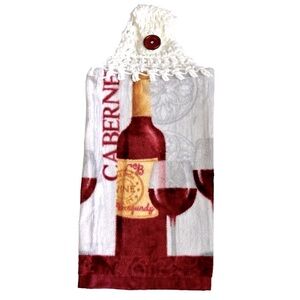 HAND CRAFTED Crochet Top Hanging Kitchen or Bar Room Hand Towel Cabernet Theme